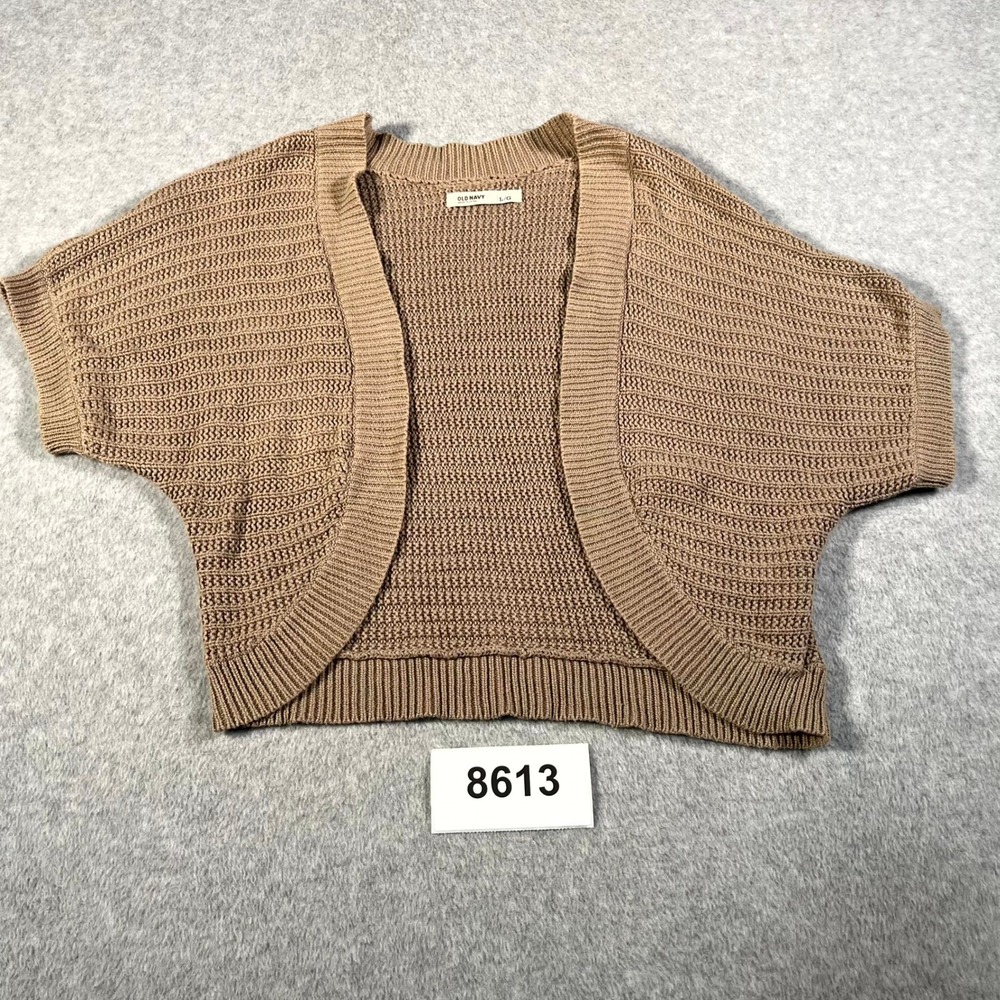 Old Navy Cardigan Shrug Womens Brown Cotton Knit Open Front Short Sleeve Winter